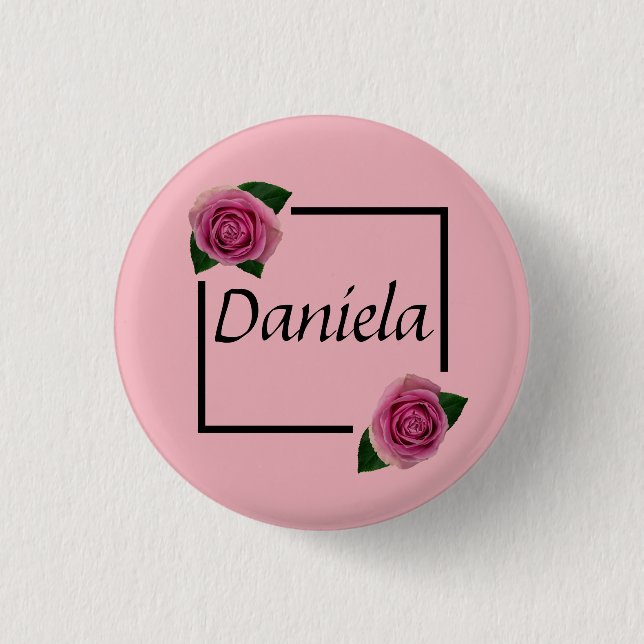 Chapa Redonda De 2,5 Cm Namensschild mit Rosen (Anverso)