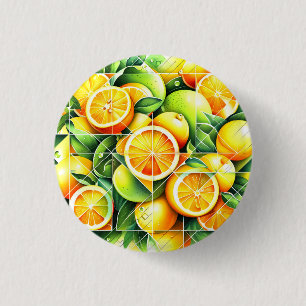 Chapa Redonda De 2,5 Cm Naranja Limón Botánico Cítrico Geométrico