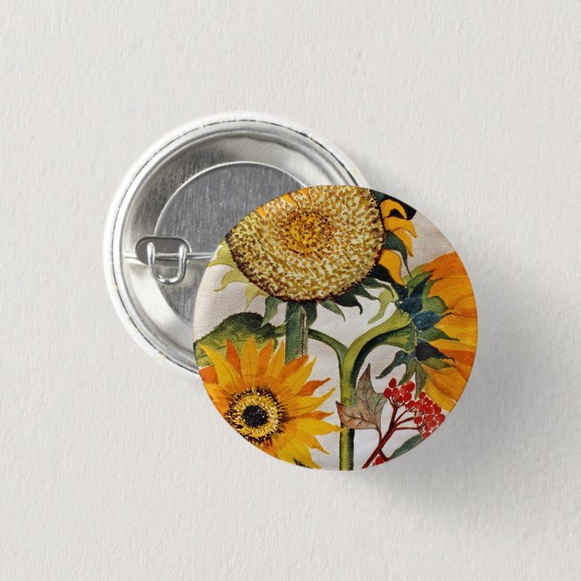 Chapa Redonda De 2,5 Cm Naranja Yellow Seeding Sunflower Art (Anverso y reverso)