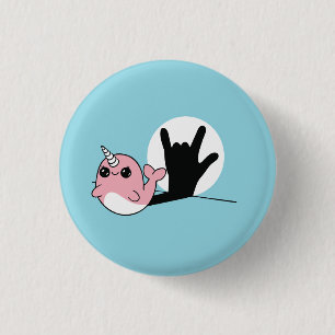 Chapa Redonda De 2,5 Cm Narwhal rosado ASL te amo - Diseño de cultura sord