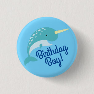 Chapa Redonda De 2,5 Cm Narwhals Ocean Cute Primer Fiesta de cumpleaños te
