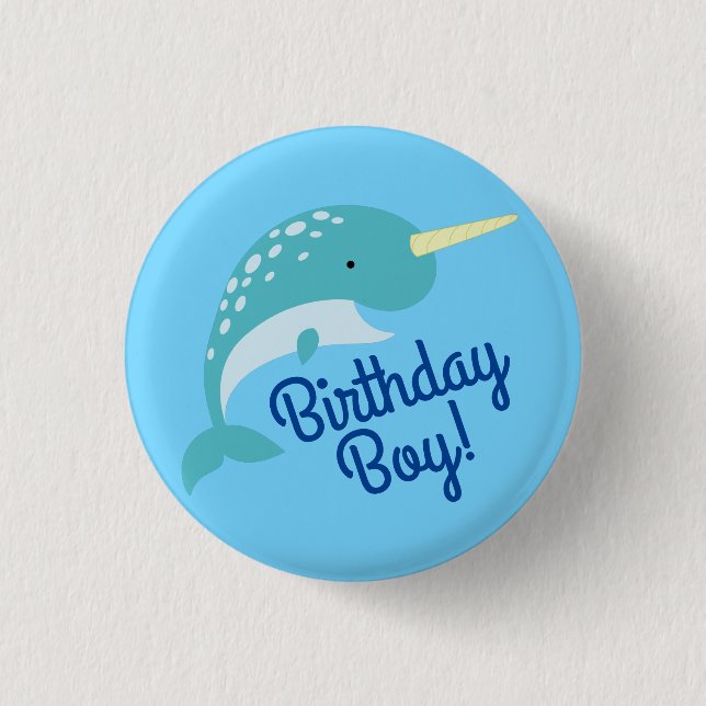 Chapa Redonda De 2,5 Cm Narwhals Ocean Cute Primer Fiesta de cumpleaños te (Anverso)