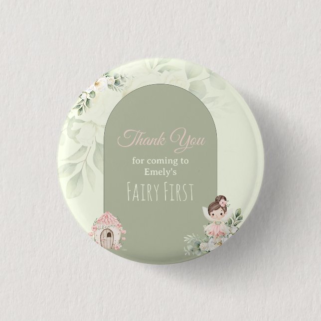 Chapa Redonda De 2,5 Cm Nature Cute Flower Fairy 1st Birthday Button (Anverso)