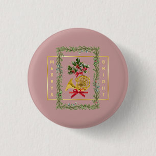 Chapa Redonda De 2,5 Cm Navidad Elegante Cuerno Francés Malva