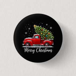 Chapa Redonda De 2,5 Cm Navidad Feliz Navidad Camión Rojo Árbol Hombres Mu