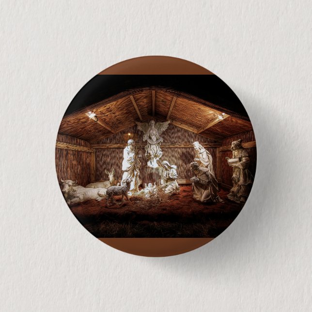 Chapa Redonda De 2,5 Cm Navidades Adoran Escena De Jesús Natividad Manger (Anverso)