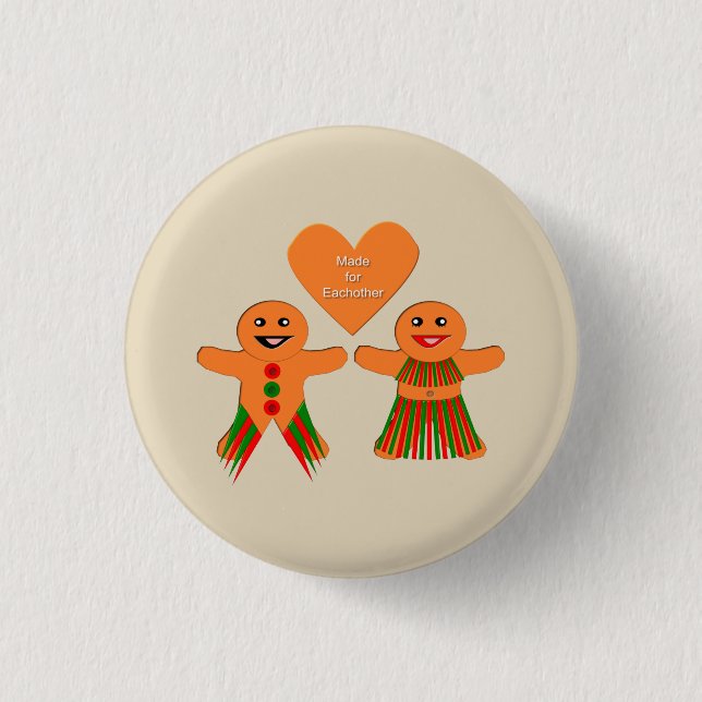 Chapa Redonda De 2,5 Cm Navidades Cuidados Gingerbread Pareja (Anverso)