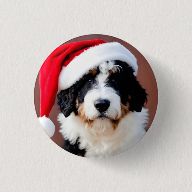 Chapa Redonda De 2,5 Cm Navidades de Bernedoodle (Anverso)