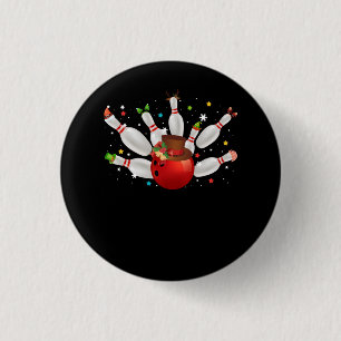 Chapa Redonda De 2,5 Cm Navidades de Bowling Game Bowler Santa Hat Merry C