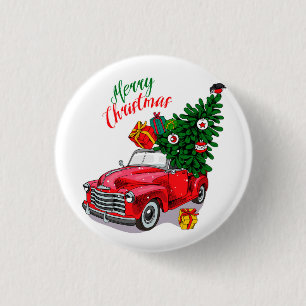 Chapa Redonda De 2,5 Cm Navidades de coches de la época roja