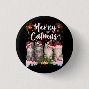 Chapa Redonda De 2,5 Cm Navidades de gato Santa Hat Graciosa Feliz Navidad