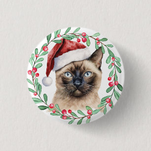 Chapa Redonda De 2,5 Cm Navidades de gatos siameses temática para el amant