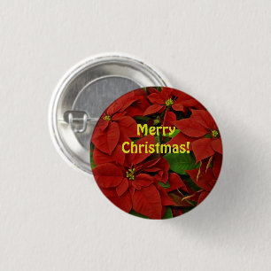 Chapa Redonda De 2,5 Cm Navidades de la Poinsettia Roja Pintada