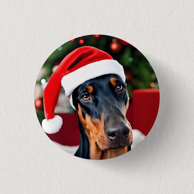 Chapa Redonda De 2,5 Cm Navidades Doberman (Anverso)