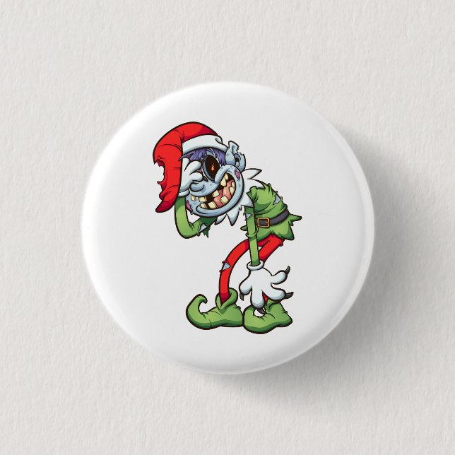 Chapa Redonda De 2,5 Cm navidades elfo zombie con sonrisa malvada (Anverso)