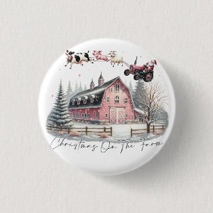 Chapa Redonda De 2,5 Cm Navidades en la granja, Feliz Navidad