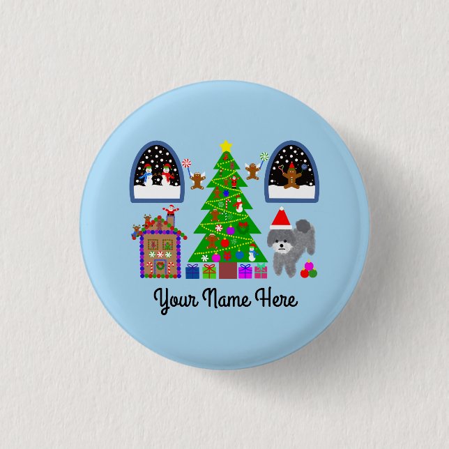 Chapa Redonda De 2,5 Cm Navidades Gray Poodle #6 Button (Anverso)