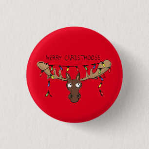 Chapa Redonda De 2,5 Cm Navidades Moose, un animal festivo gracioso