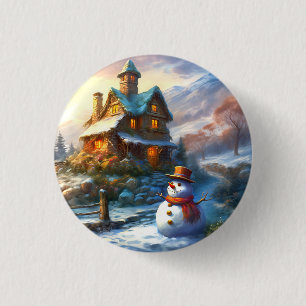 Chapa Redonda De 2,5 Cm Navidades nostálgicos Snowman Algodón de cosecha