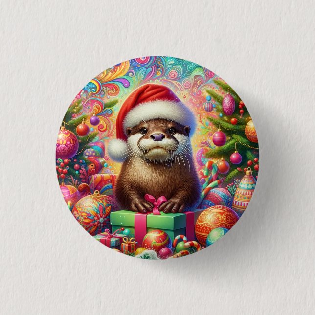 Chapa Redonda De 2,5 Cm Navidades Otter (Anverso)