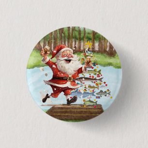 Chapa Redonda De 2,5 Cm Navidades pesqueros de Santa Claus