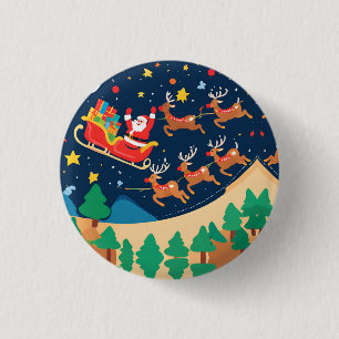 Chapa Redonda De 2,5 Cm Navidades Santa Reindeer Vienen A La Ciudad