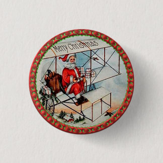 Chapa Redonda De 2,5 Cm Navidades Santa volando un avión viejo