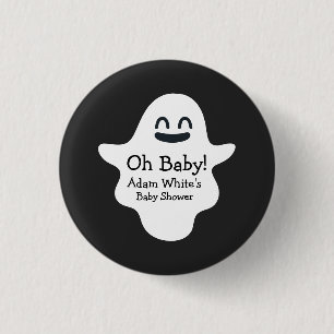 Chapa Redonda De 2,5 Cm Negro y blanco Oh bebé! Ghost Halloween Baby Showe