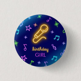 Chapa Redonda De 2,5 Cm Neon Glow Singing Karaoke Birthday Chica