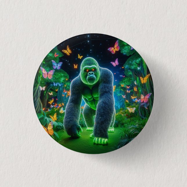 Chapa Redonda De 2,5 Cm Neon Gorilla de noche (Anverso)