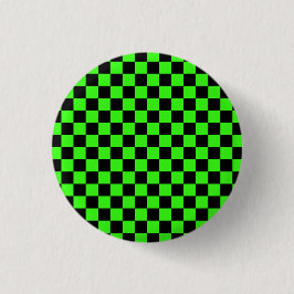 Chapa Redonda De 2,5 Cm Neon Green Black Checkered Checkerboard Vintage