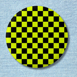 Chapa Redonda De 2,5 Cm Neon Yellow Black Checkered Checkerboard Vintage
