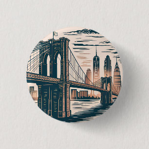 Chapa Redonda De 2,5 Cm New York City Brooklyn Bridge Bold Retro Skyline