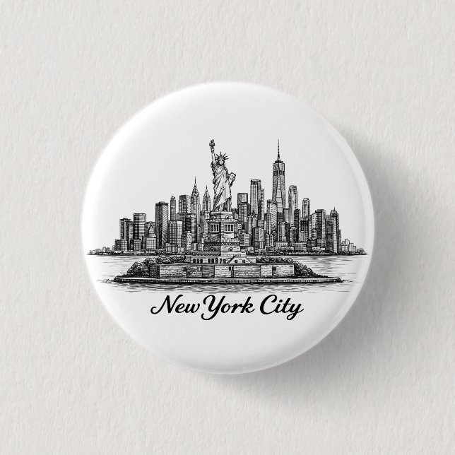 Chapa Redonda De 2,5 Cm New York City Skyline Line Art Illustration (Anverso)