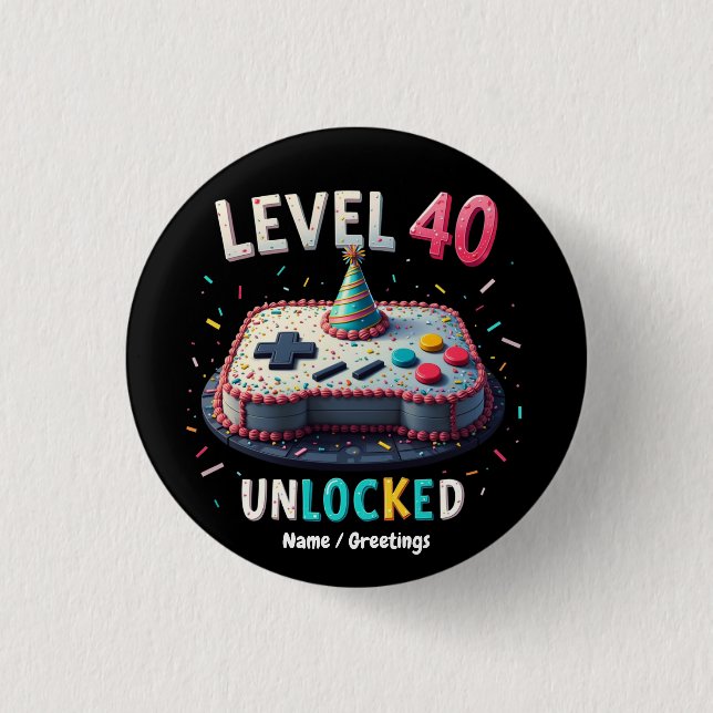 Chapa Redonda De 2,5 Cm Nivel 40 Estilo de juego desbloqueado 40 cumpleaño (Anverso)