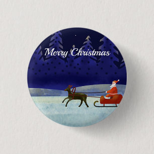 Chapa Redonda De 2,5 Cm Noche azul de Navidad pintada con Papá Noel y reno