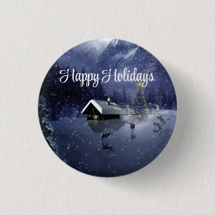 Chapa Redonda De 2,5 Cm Noche de nieve con casa cubierta de nieve