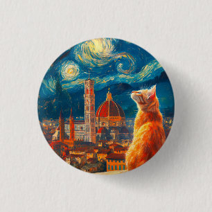 Chapa Redonda De 2,5 Cm Noche estrellada sobre Florencia   Arte de gato gi