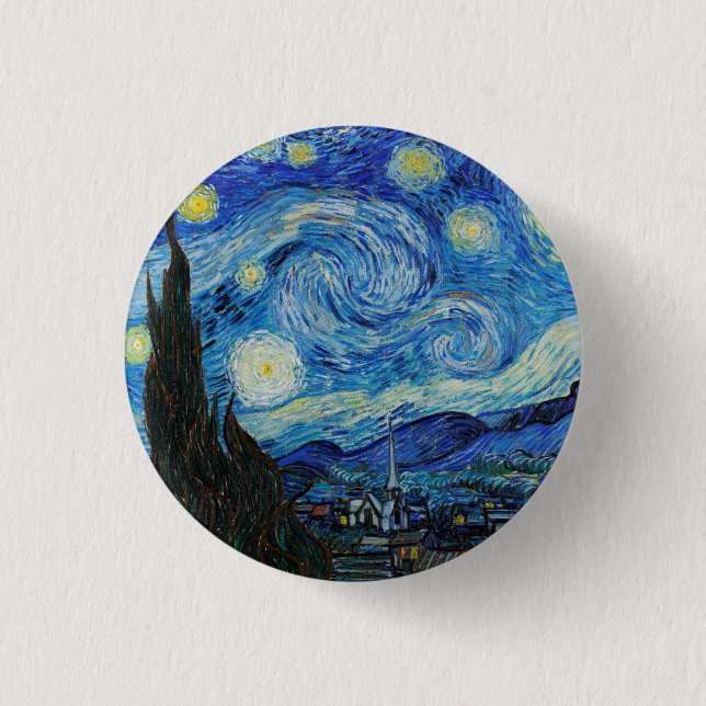 Chapa Redonda De 2,5 Cm Noche Van Gogh Starry. Arte vintage impresionista (Anverso)