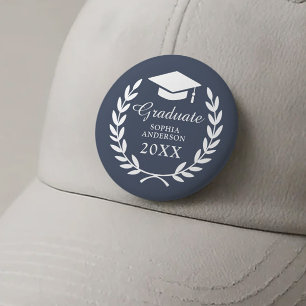 Chapa Redonda De 2,5 Cm Nombra azul marino Laurel Wreath Graduación