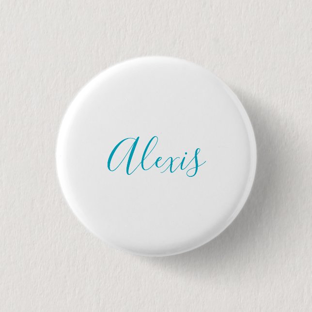 Chapa Redonda De 2,5 Cm Nombre Caligrafía Script Sencillo Simple Blanco Az (Anverso)