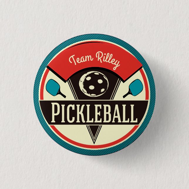 Chapa Redonda De 2,5 Cm Nombre del jugador del equipo de Pickleball (Anverso)
