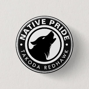 Chapa Redonda De 2,5 Cm Nombre personalizado con logotipo de lobo nativo a