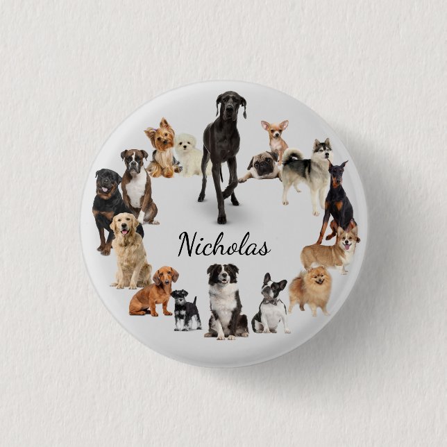 Chapa Redonda De 2,5 Cm Nombre personalizado del perro Mascota de raza de  (Anverso)