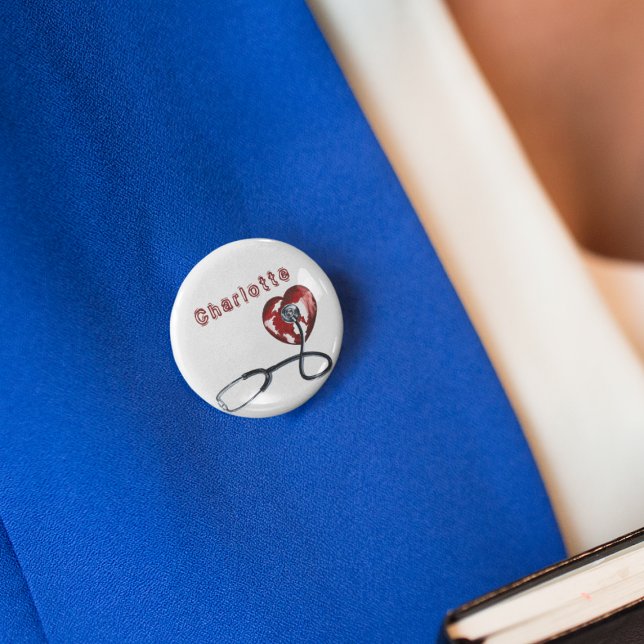 Chapa Redonda De 2,5 Cm Nombre personalizado Enfermero médico Estetioscopi (Subido por el creador)