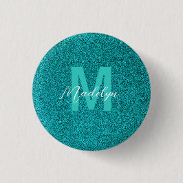 Chapa Redonda De 2,5 Cm Nombre personalizado Glitter verde elegante