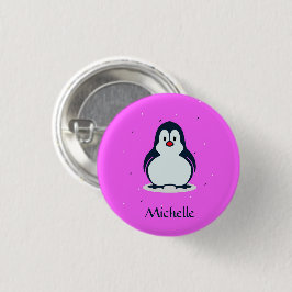 Chapa Redonda De 2,5 Cm Nombre personalizado pingüino lindo en rosa