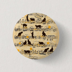 Chapa Redonda De 2,5 Cm Notas musicales y gatitos