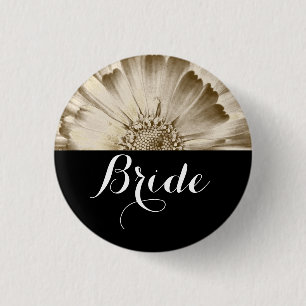 Chapa Redonda De 2,5 Cm Novia Boda Gold Daisy