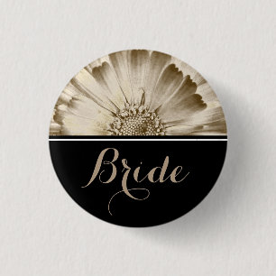 Chapa Redonda De 2,5 Cm Novia Boda Gold Daisy